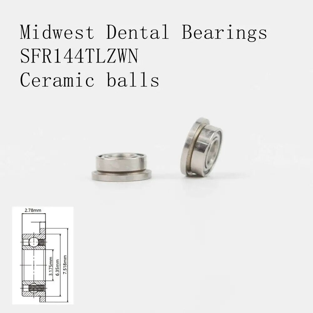 50pcs High Speed Handpiece Cartridge Ceramic Dental Bearings SFR144TLZWN 3.175x6.35/7.5x2.78mm for Midwest, Dabi RS350